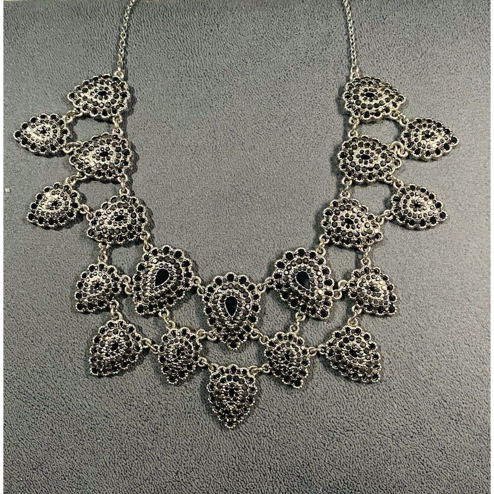 INC International Concepts Bib Intricate Black rhinestone Statement Necklace